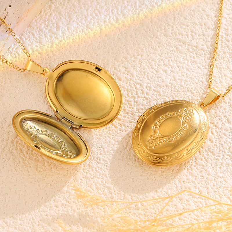 Gold Oval Locket Necklace