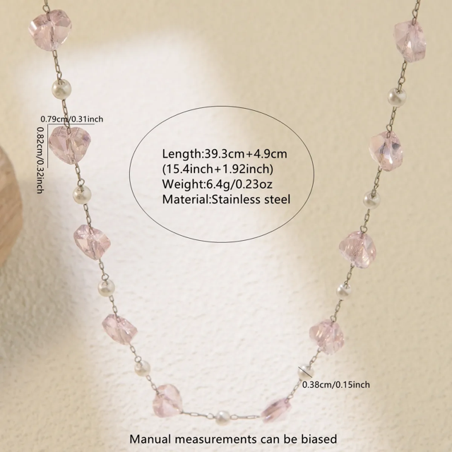 Silver Pink Hearts Necklace