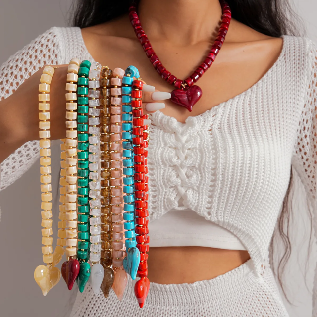 Heart Shape Beaded Chain Necklace