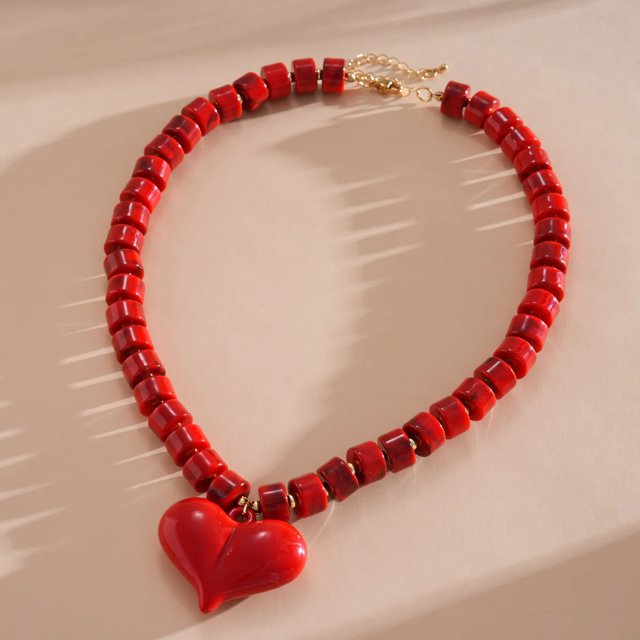 Heart Shape Beaded Chain Necklace