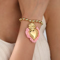 Pink Copper Beaded Plating Heart Shape Bracelet