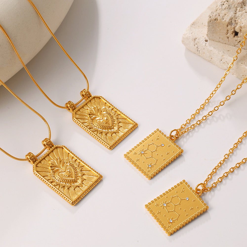 Forever Heart Square Gold Pendant Necklace