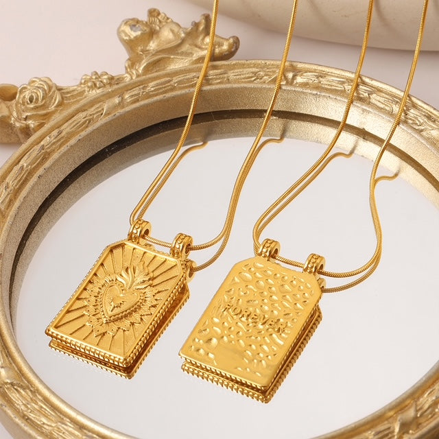 Forever Heart Square Gold Pendant Necklace