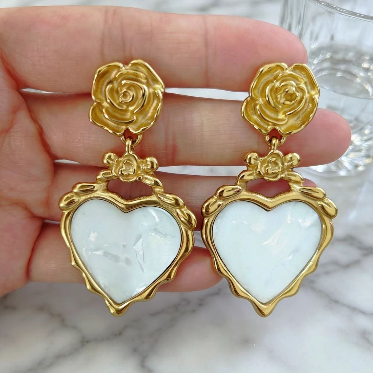 Heart Shape Rose Earrings