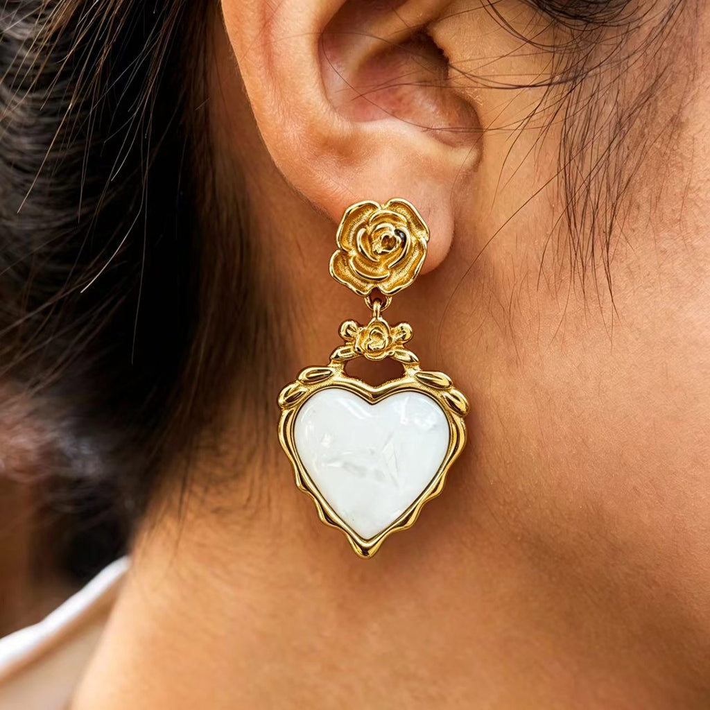 Heart Shape Rose Earrings